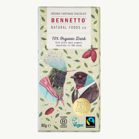 Bennetto 70% Organic Dark Chocolate Bar 80g